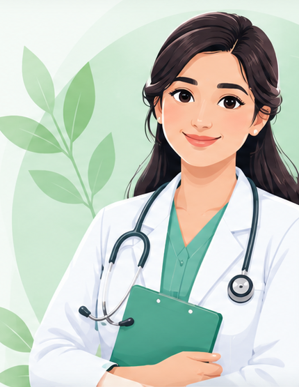 Illustration of a female doctor representing PULICKAL HOMOEOPATHY